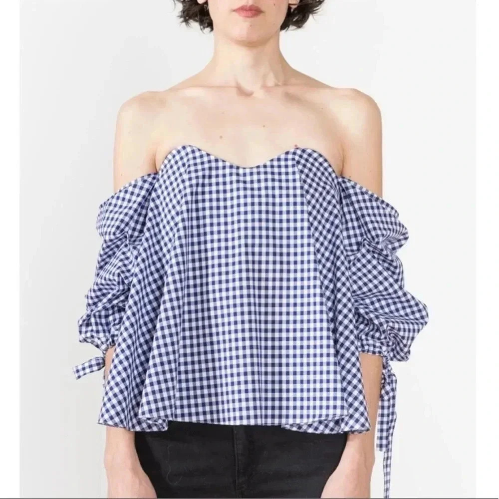 Caroline Constas Gabriella Off The Shoulder
Check Gingham Bustier Top Small